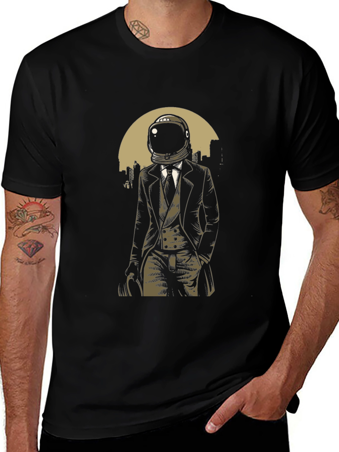 Astronaut in Suit Graphic T-Shirt - Black
