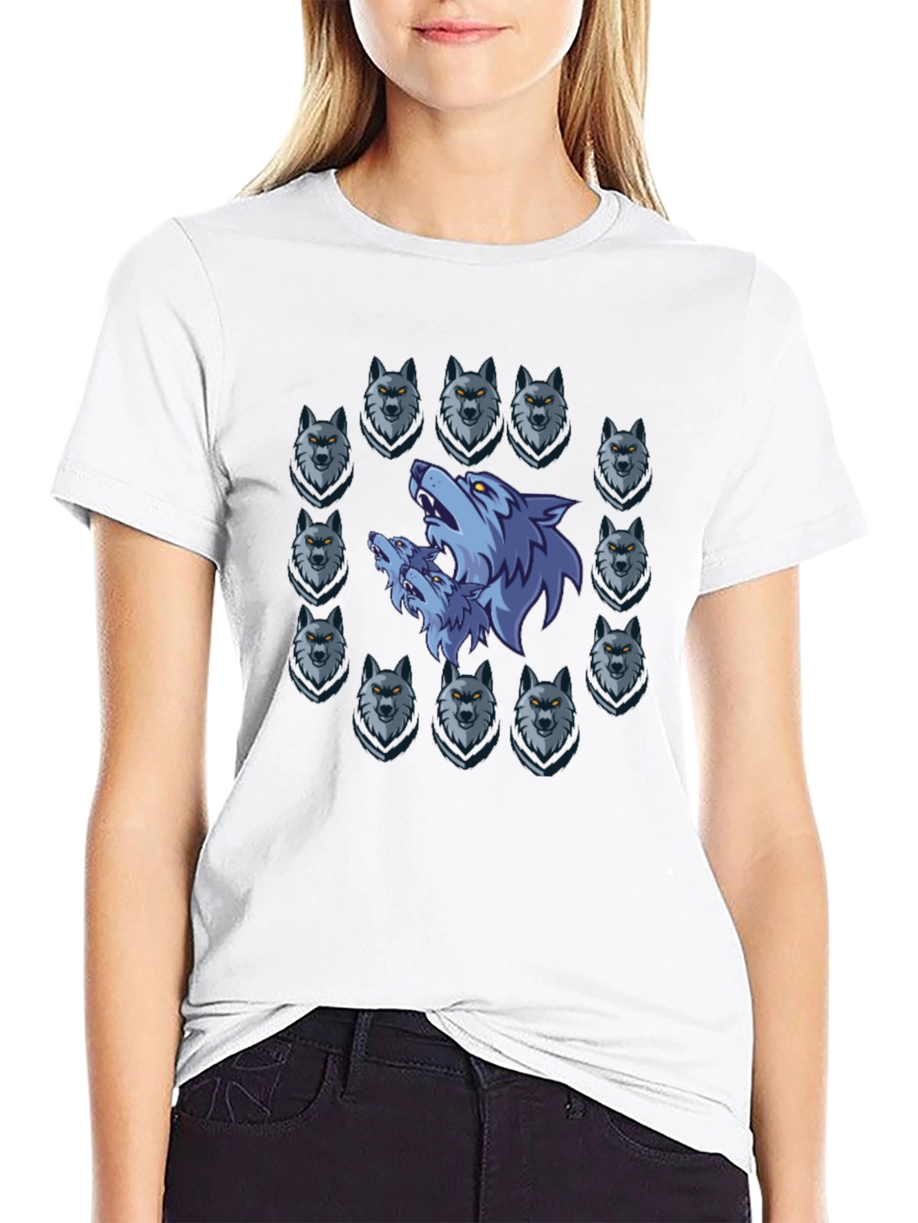 Wolf Pack Graphic Print Black T-Shirt