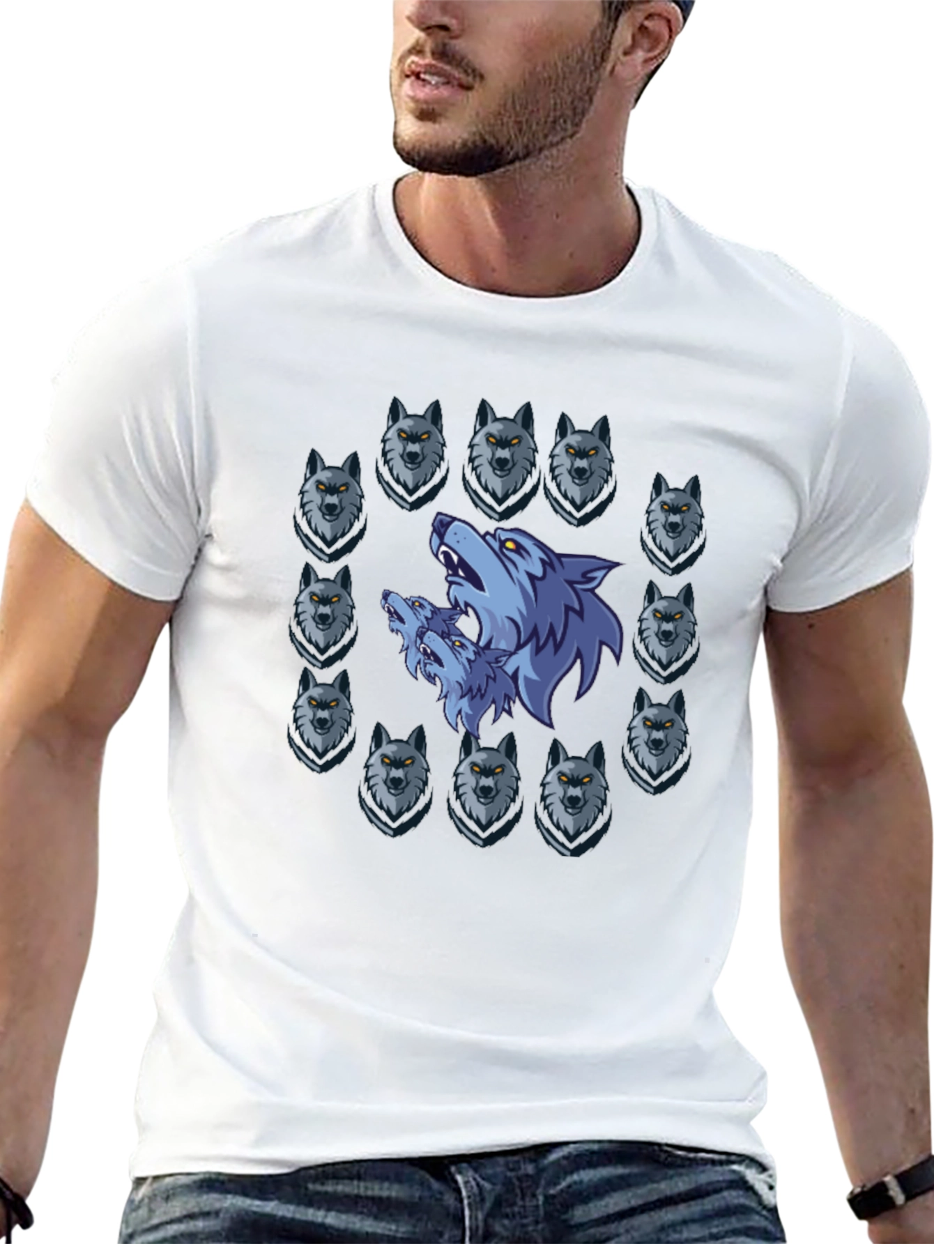 Wolf Pack Graphic Print Black T-Shirt