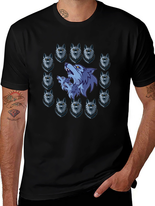 Wolf Pack Graphic Print Black T-Shirt