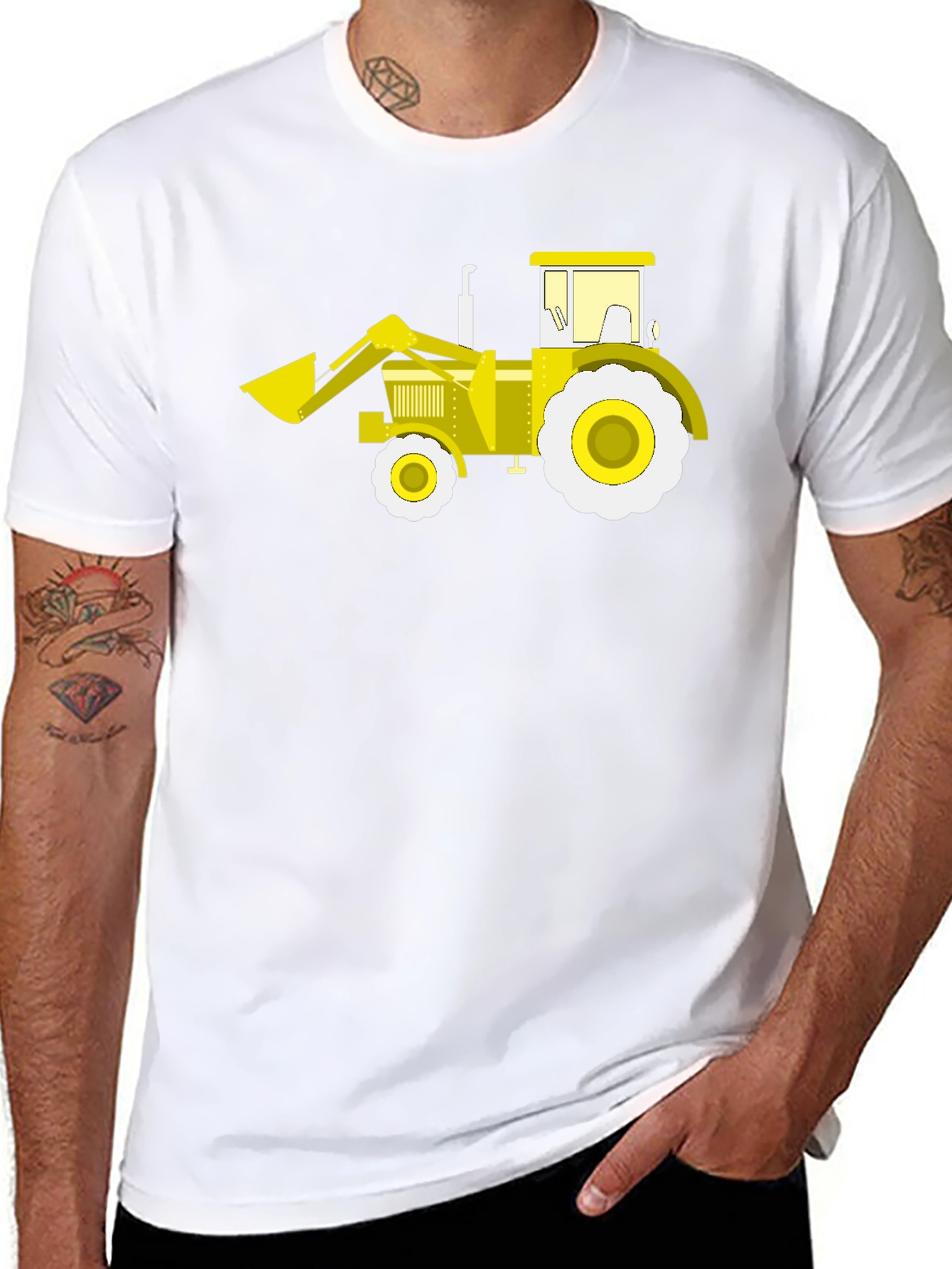 Tractor Graphic Tee - Black Cotton Crew Neck