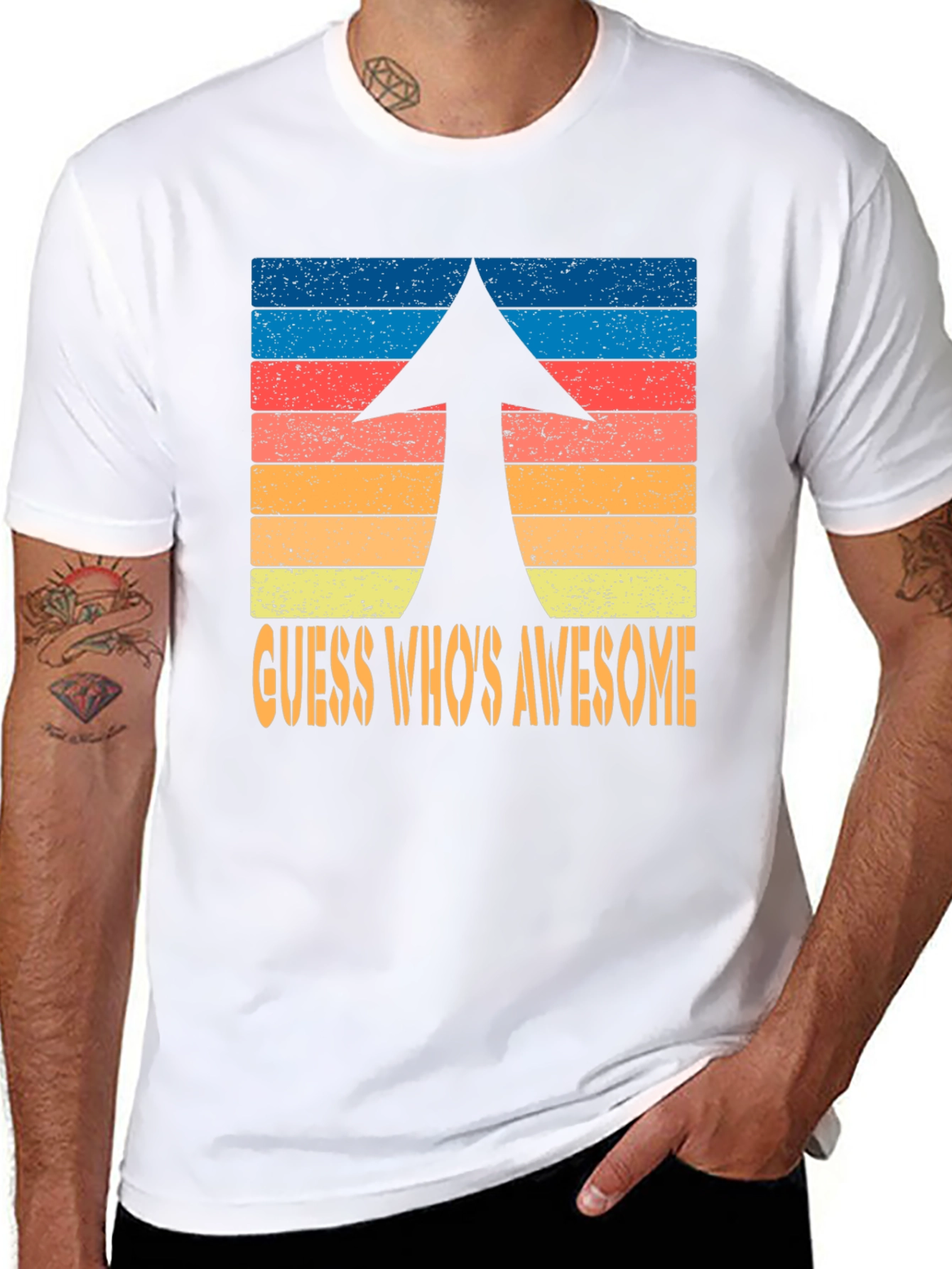 Guess Whos Awesome Retro Arrow Graphic T-Shirt