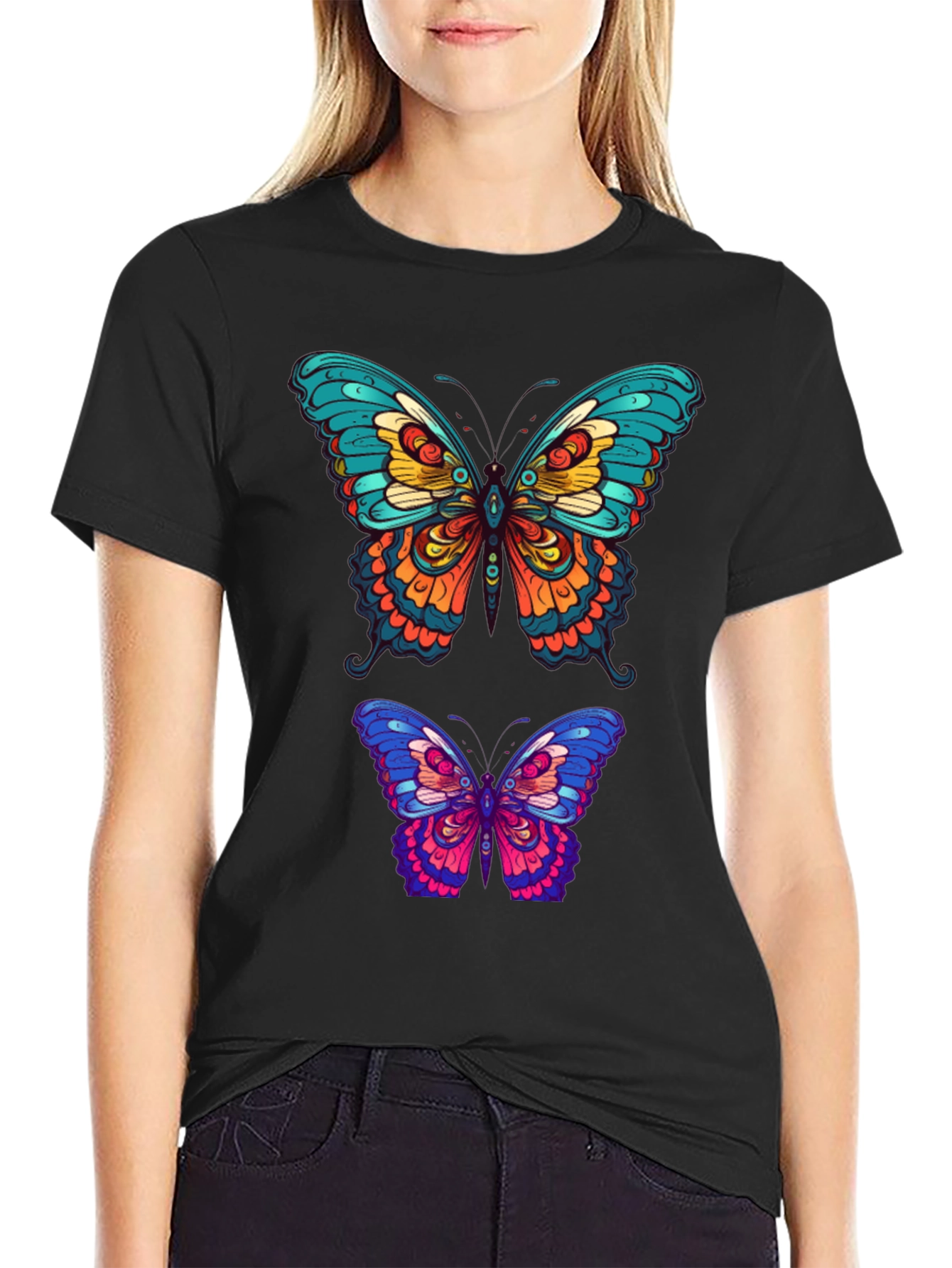 Butterfly Graphic Tee - Vibrant Mens Black T-Shirt