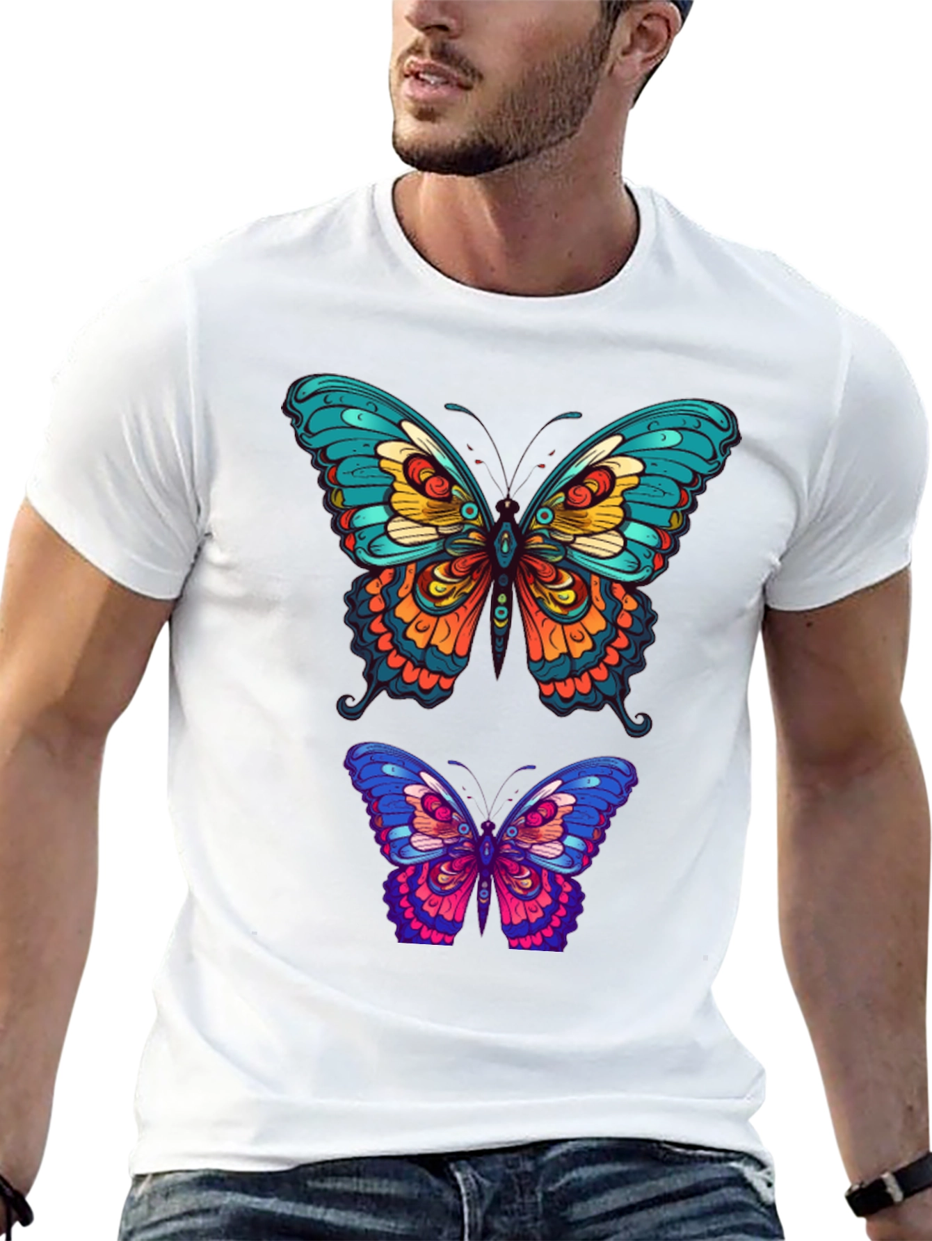 Butterfly Graphic Tee - Vibrant Mens Black T-Shirt