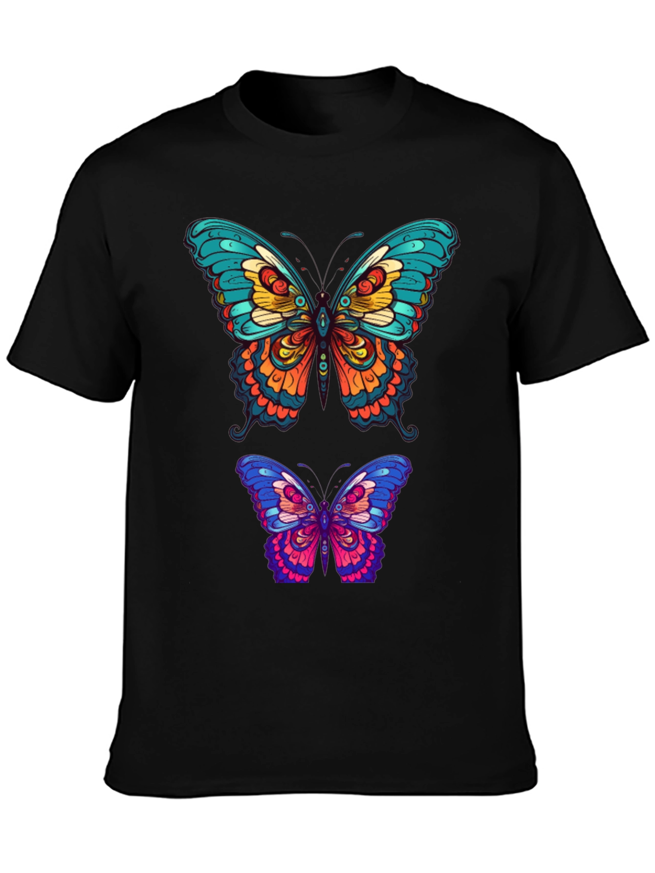 Butterfly Graphic Tee - Vibrant Mens Black T-Shirt