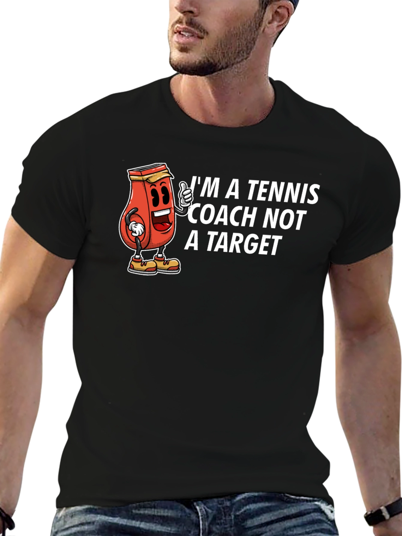 Tennis Coach Cartoon Graphic T-Shirt
