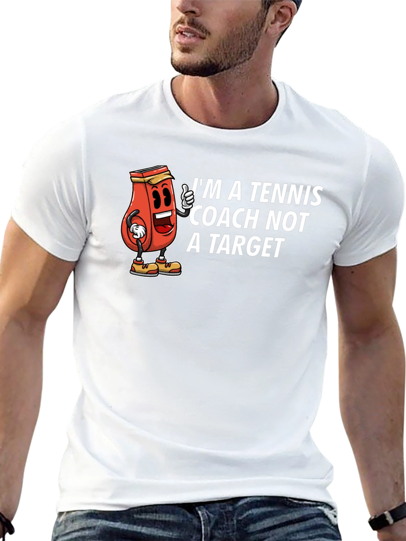 Tennis Coach Cartoon Graphic T-Shirt