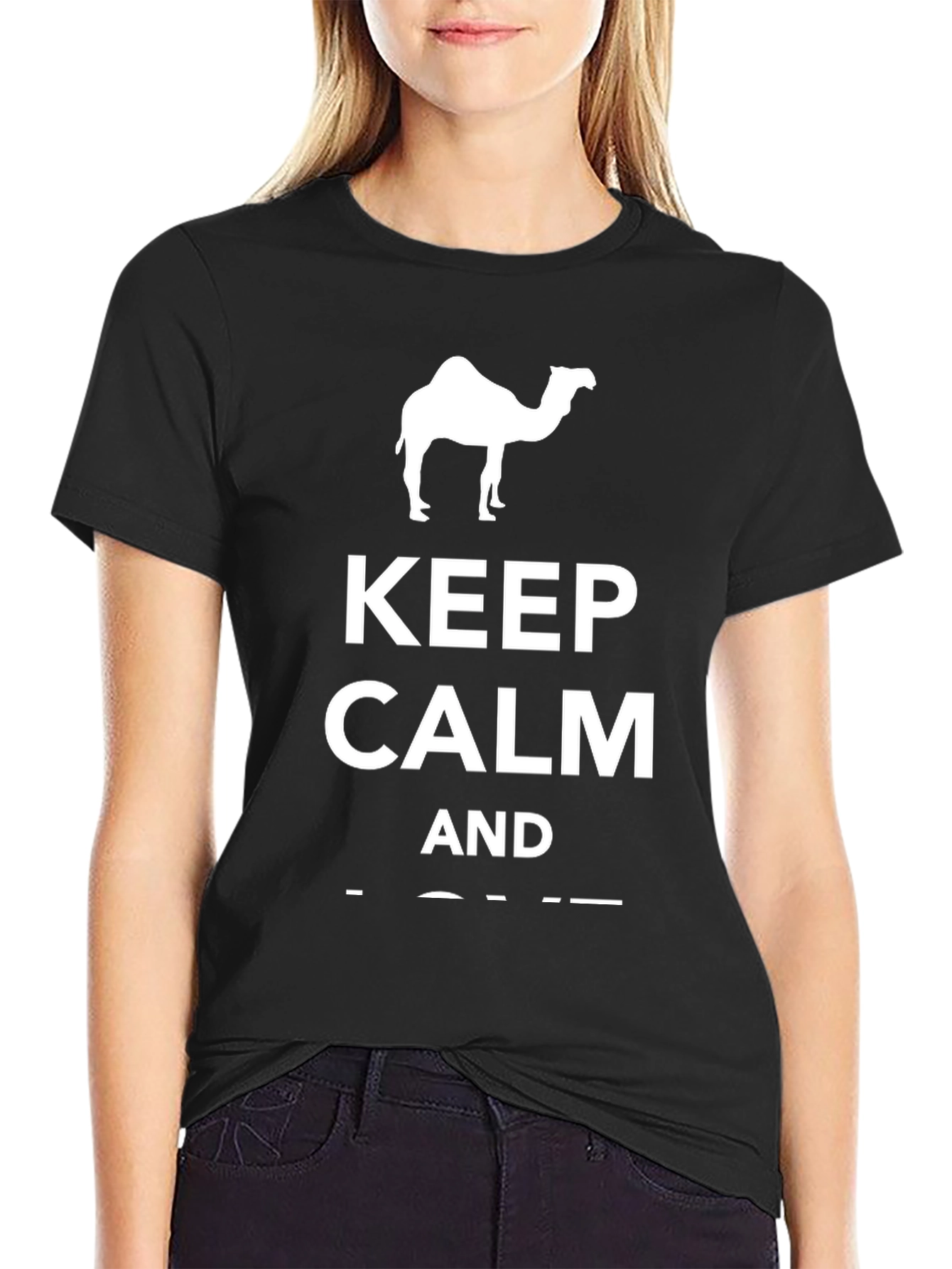 Keep Calm and Camel On Black T-Shirt