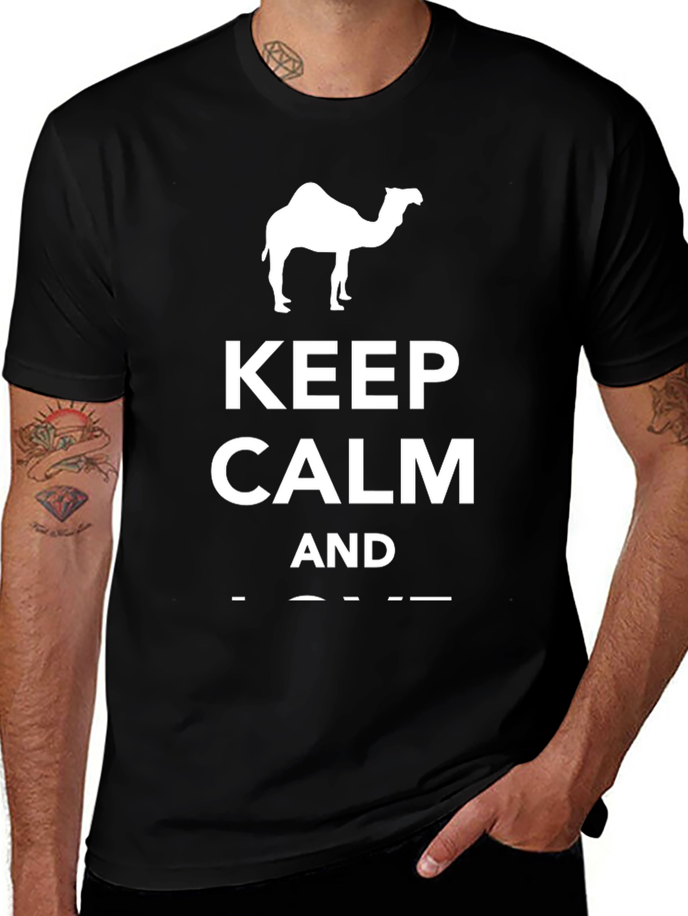 Keep Calm and Camel On Black T-Shirt