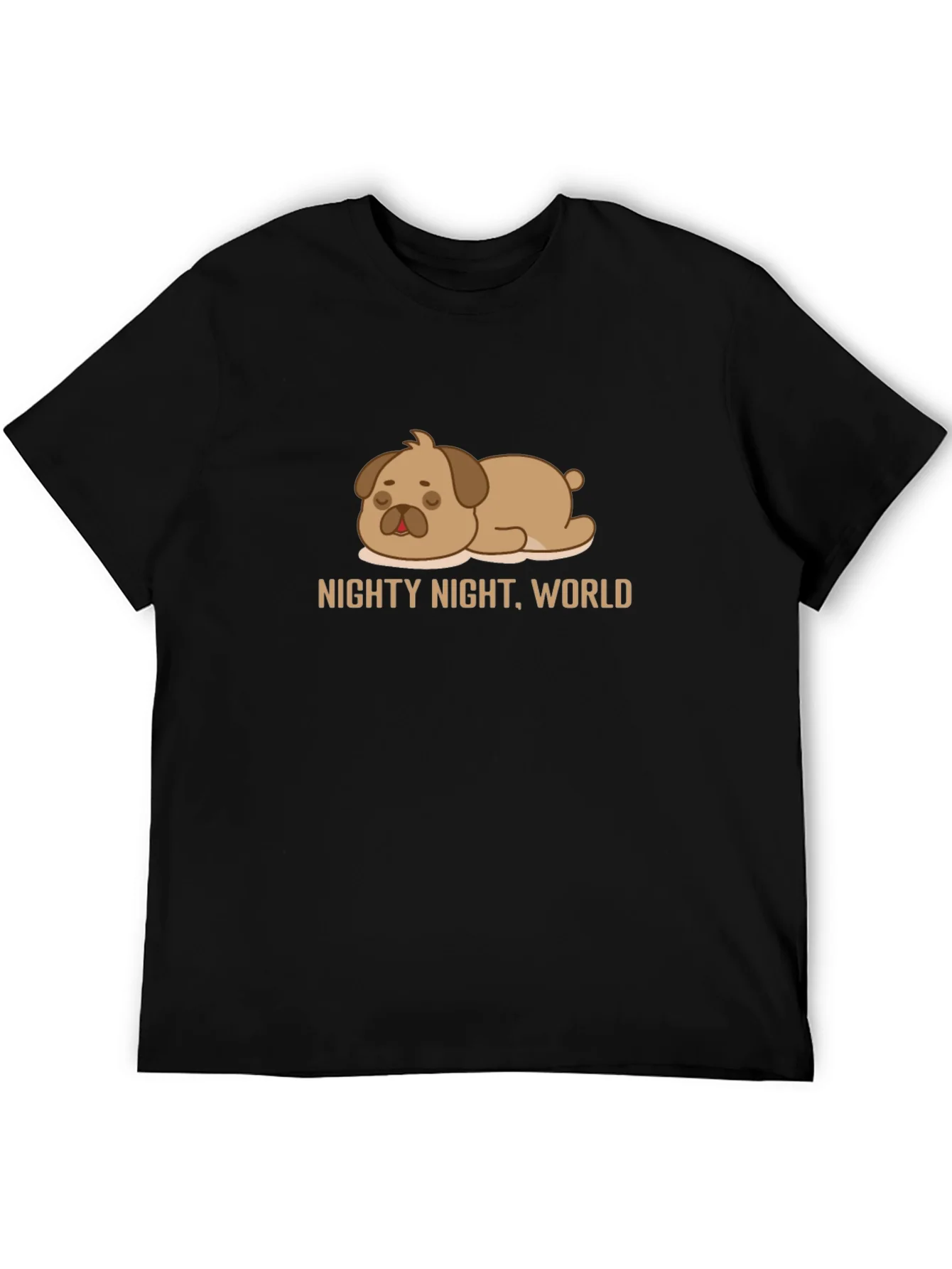 Nighty Night World Black T-Shirt with Cute Sleeping Dog Graphic