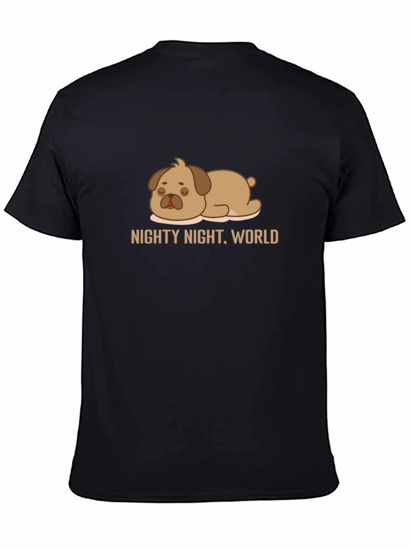 Nighty Night World Black T-Shirt with Cute Sleeping Dog Graphic