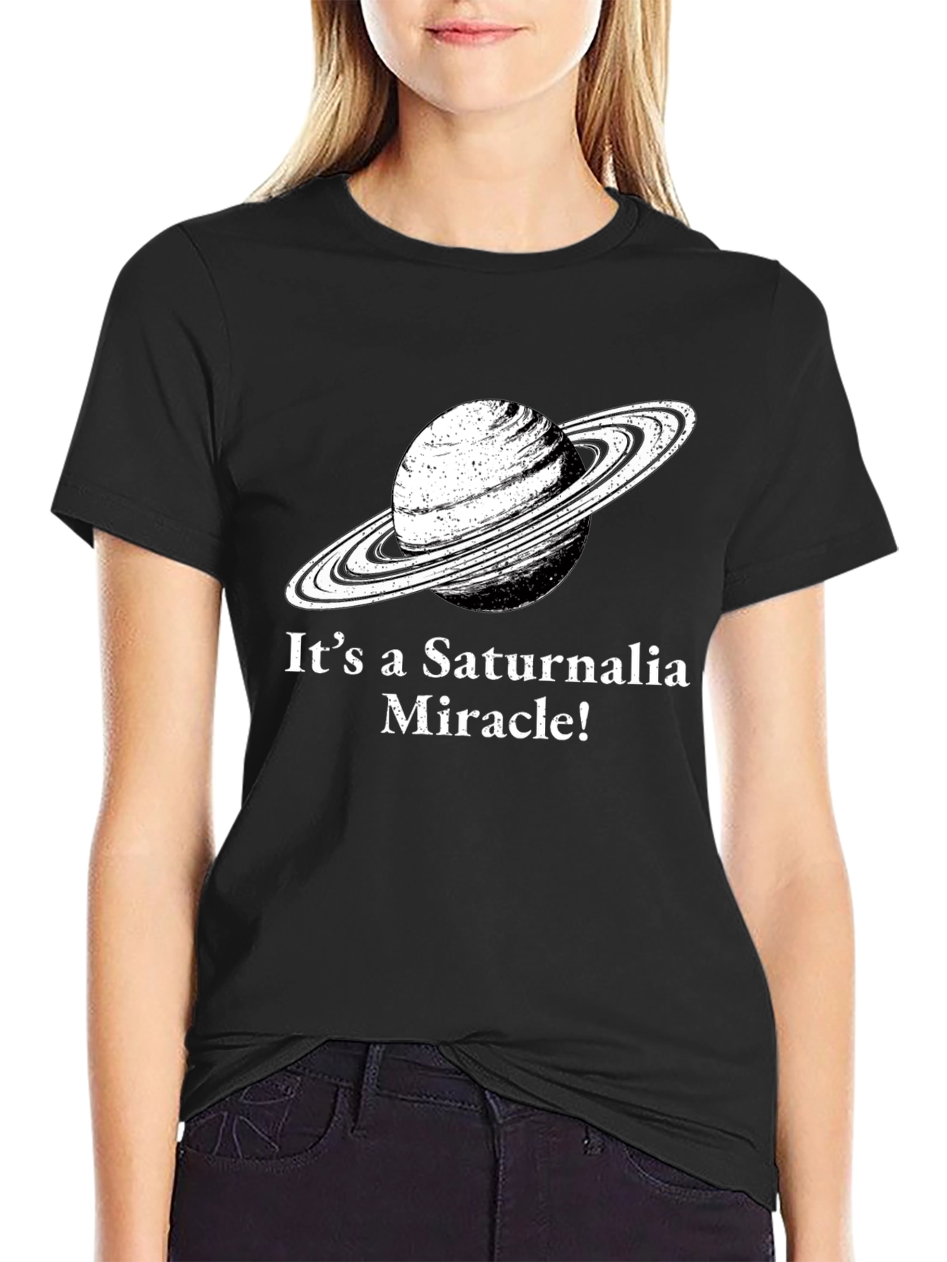 Saturnalia Miracle Graphic Tee - Black Cotton T-Shirt