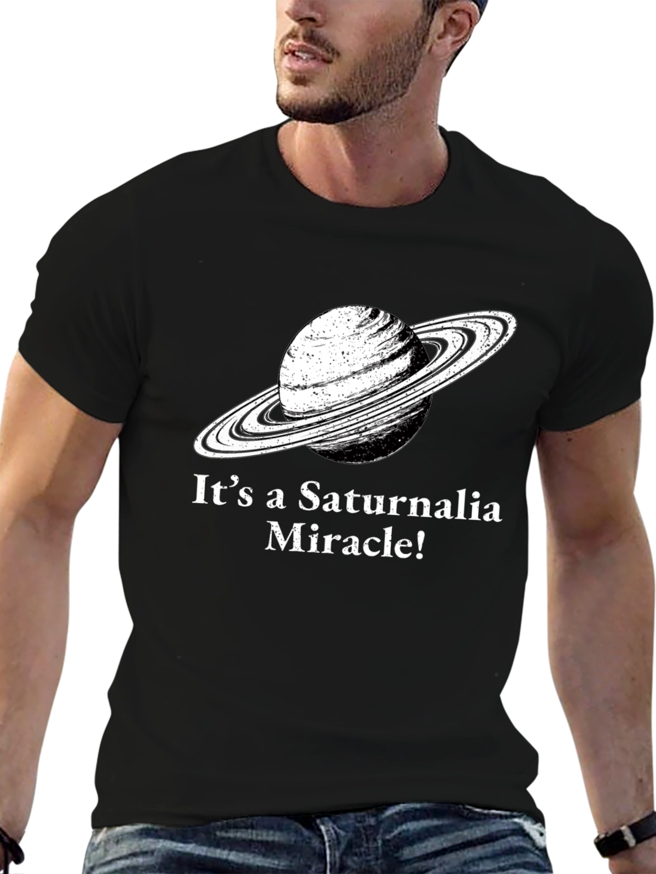 Saturnalia Miracle Graphic Tee - Black Cotton T-Shirt