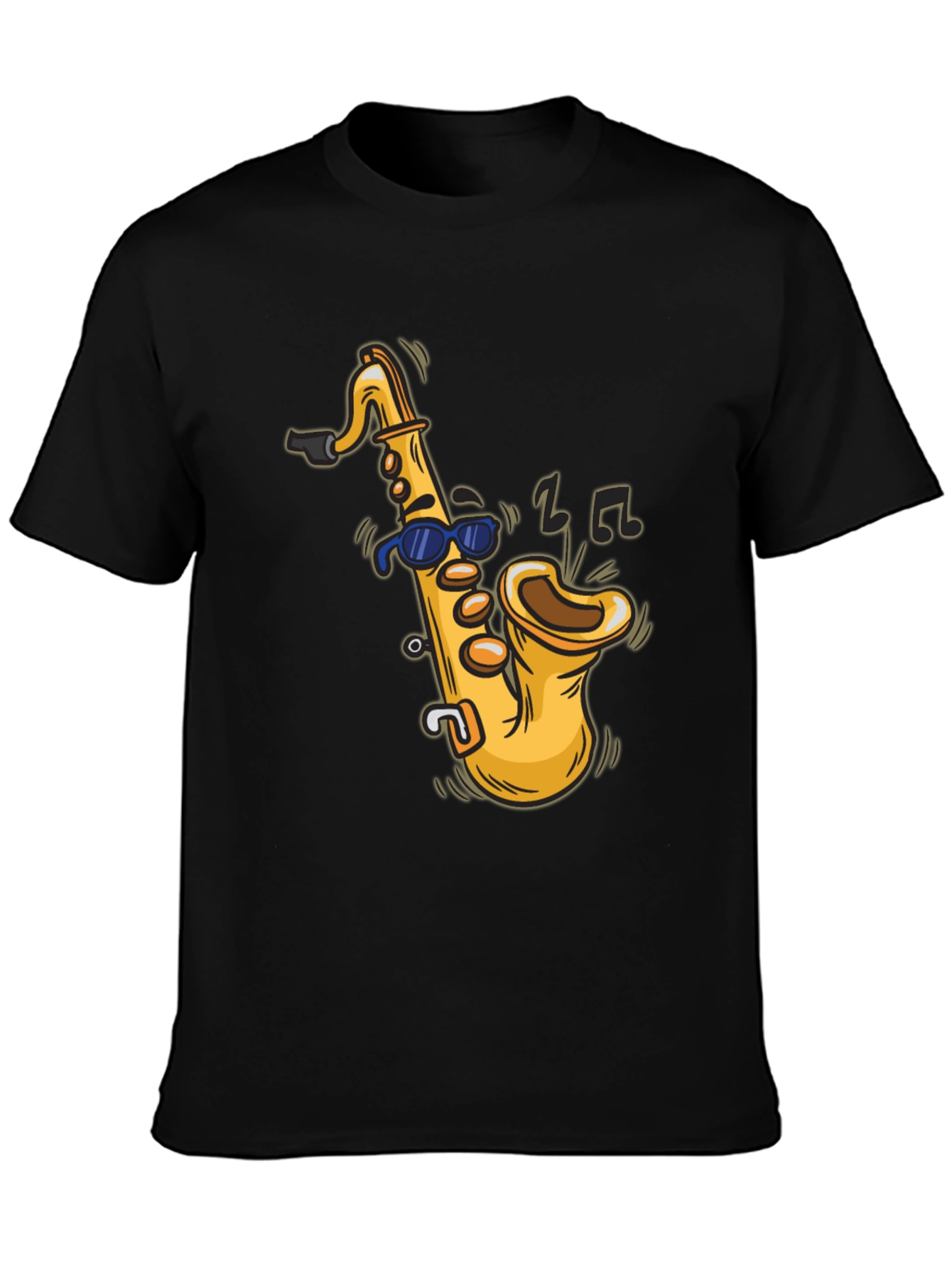 Cool Saxophone Cartoon Black T-Shirt
