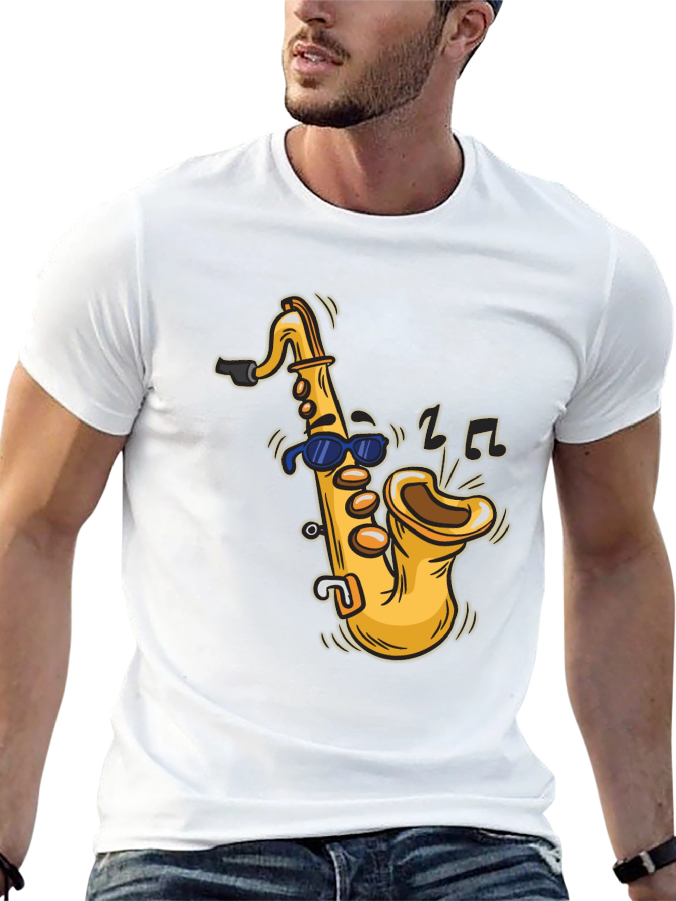 Cool Saxophone Cartoon Black T-Shirt