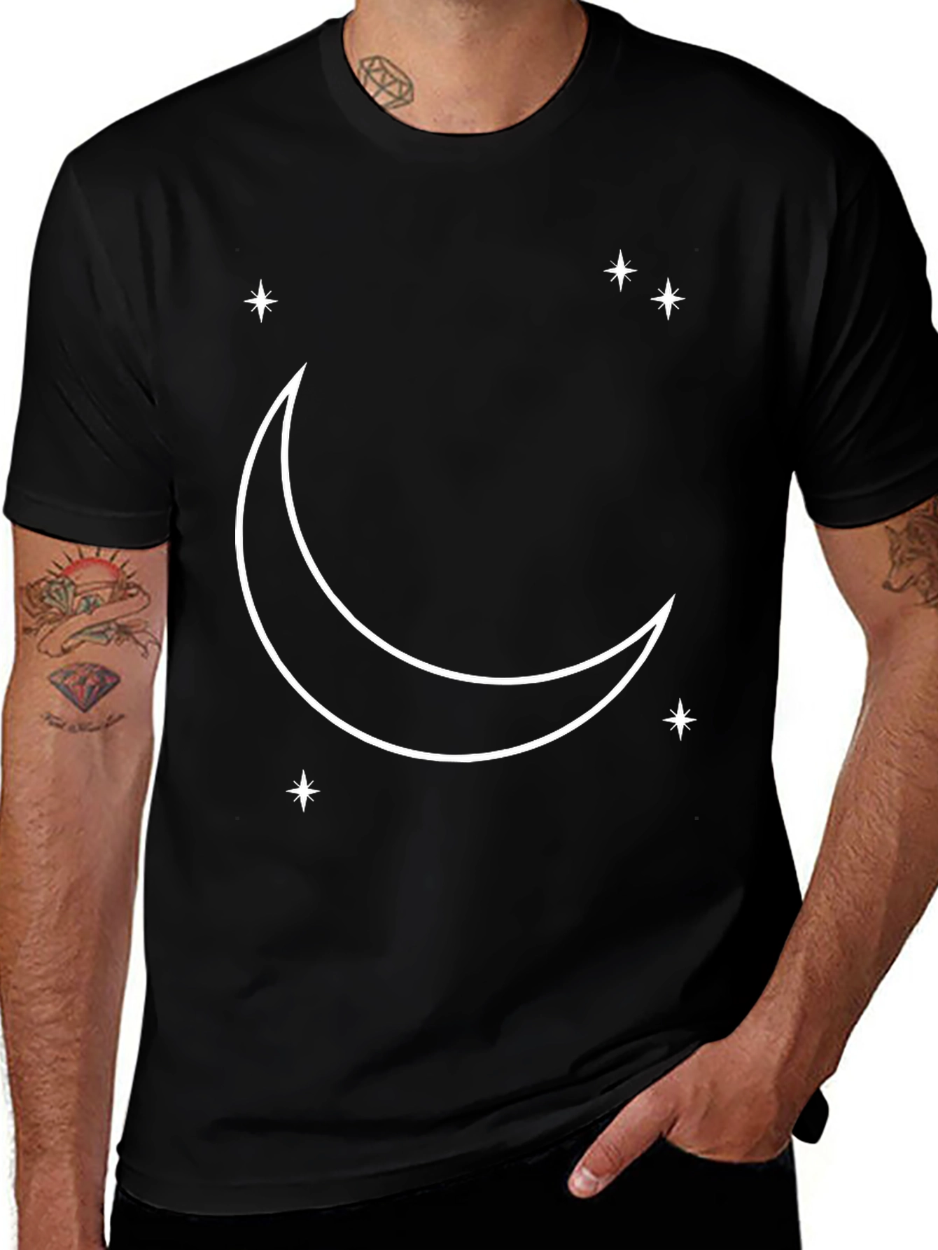 Celestial Moon & Stars Black Graphic Tee