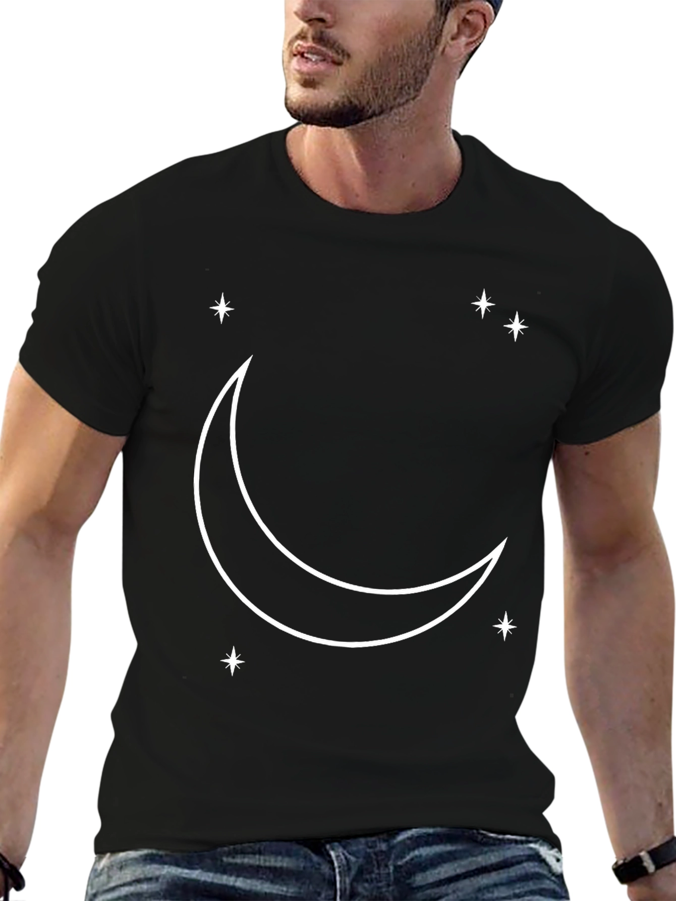 Celestial Moon & Stars Black Graphic Tee