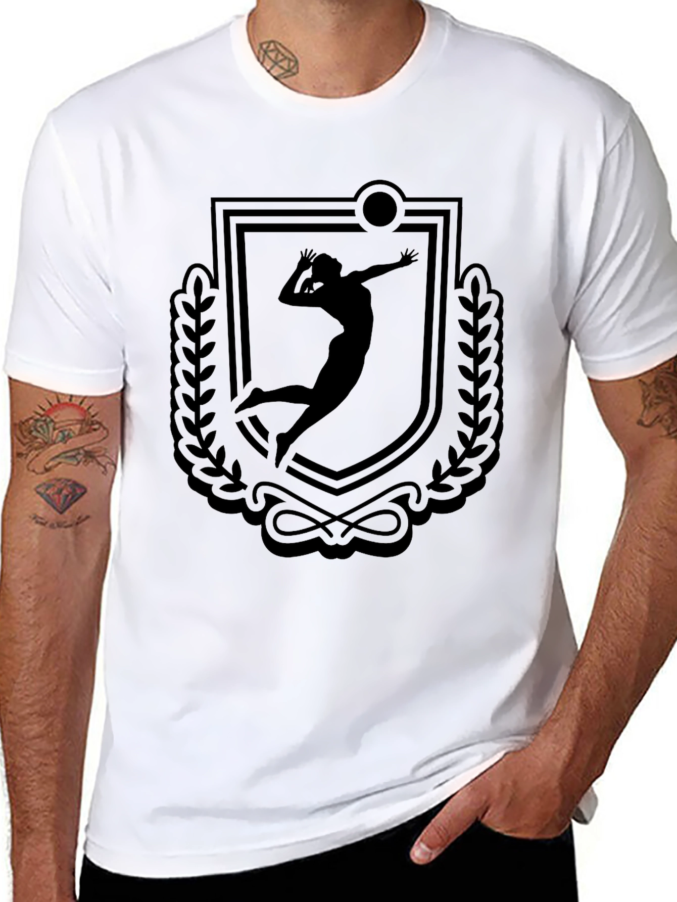 Volleyball Player Crest Graphic Tee - Black