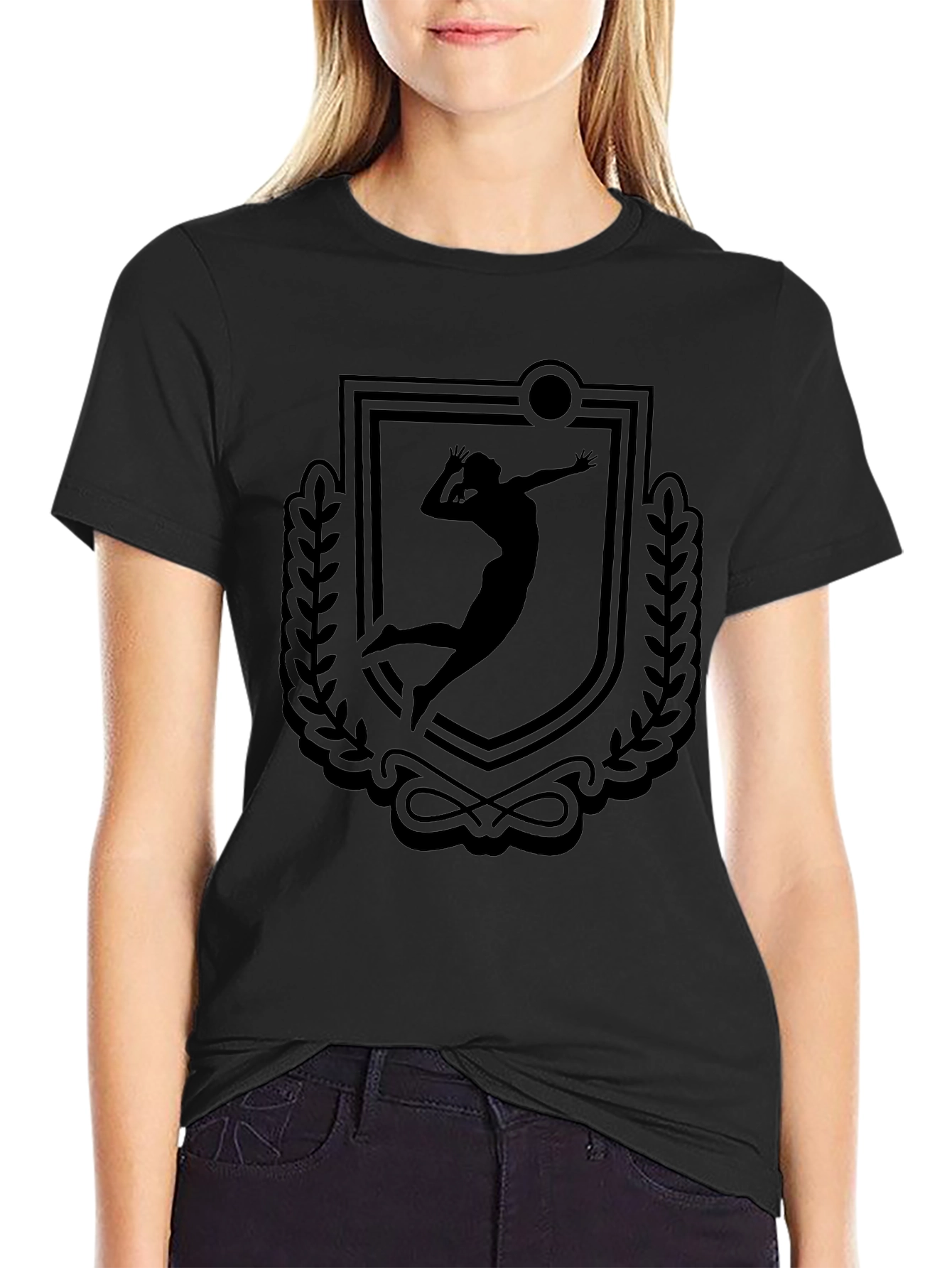 Volleyball Player Crest Graphic Tee - Black