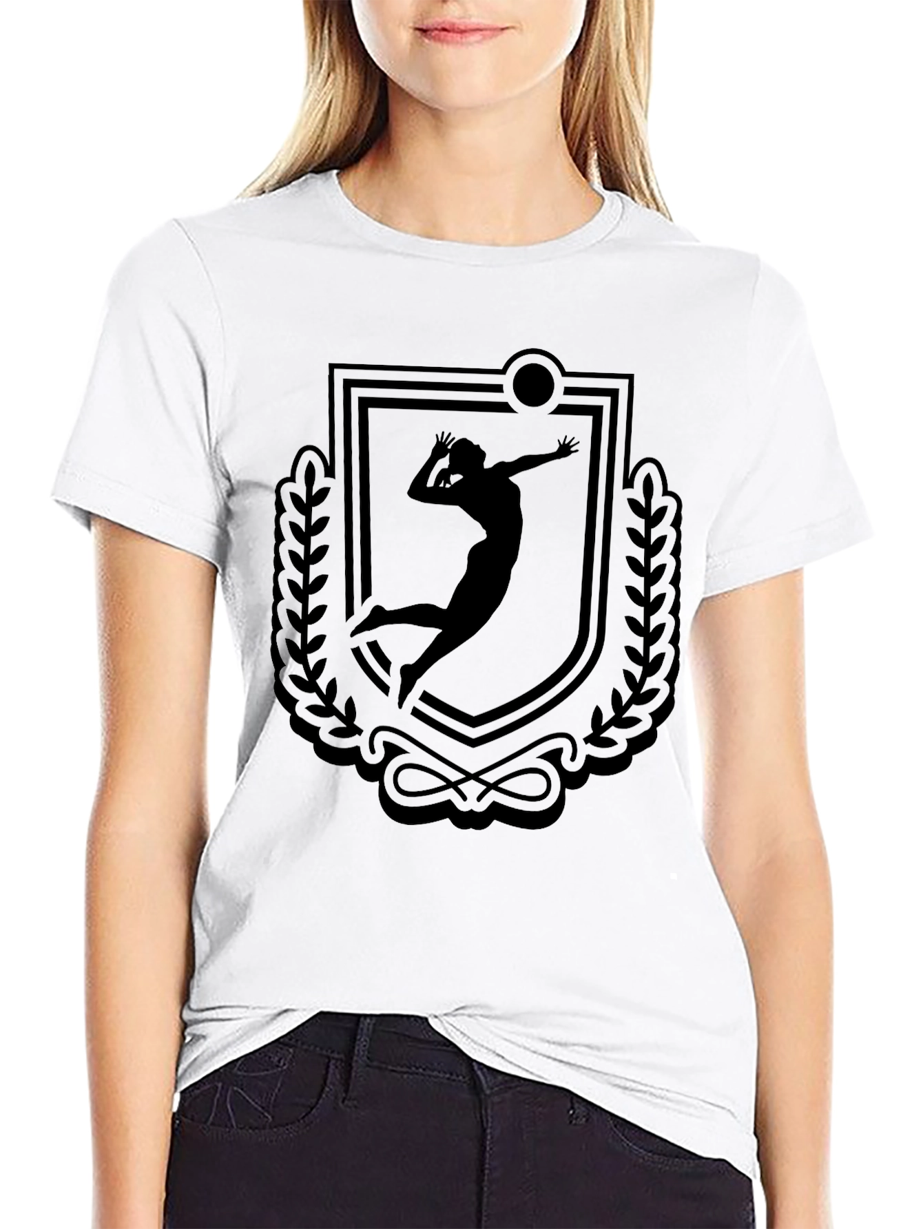 Volleyball Player Crest Graphic Tee - Black