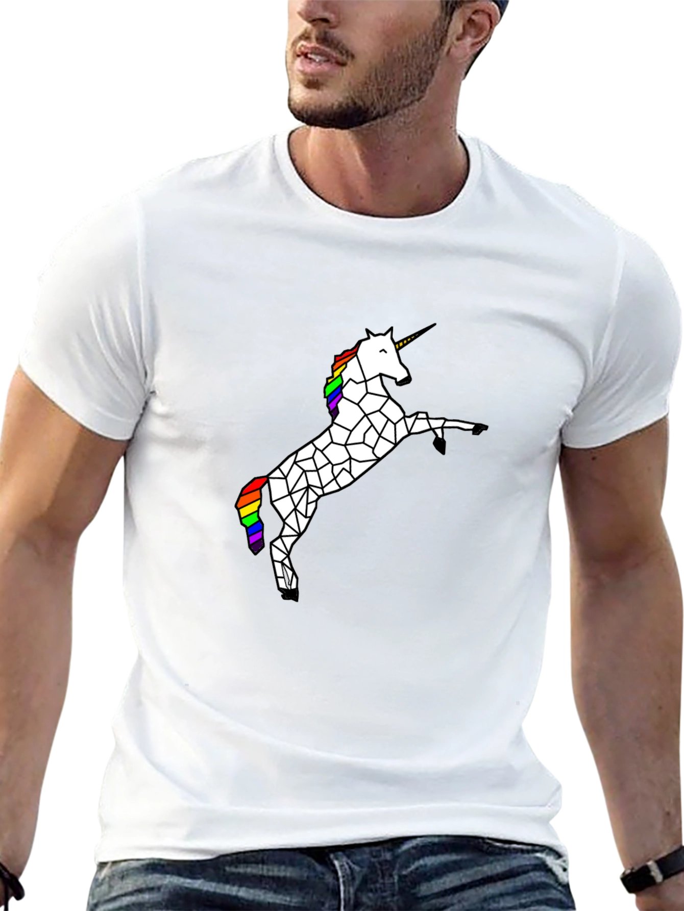 Geometric Unicorn Graphic Tee - Black