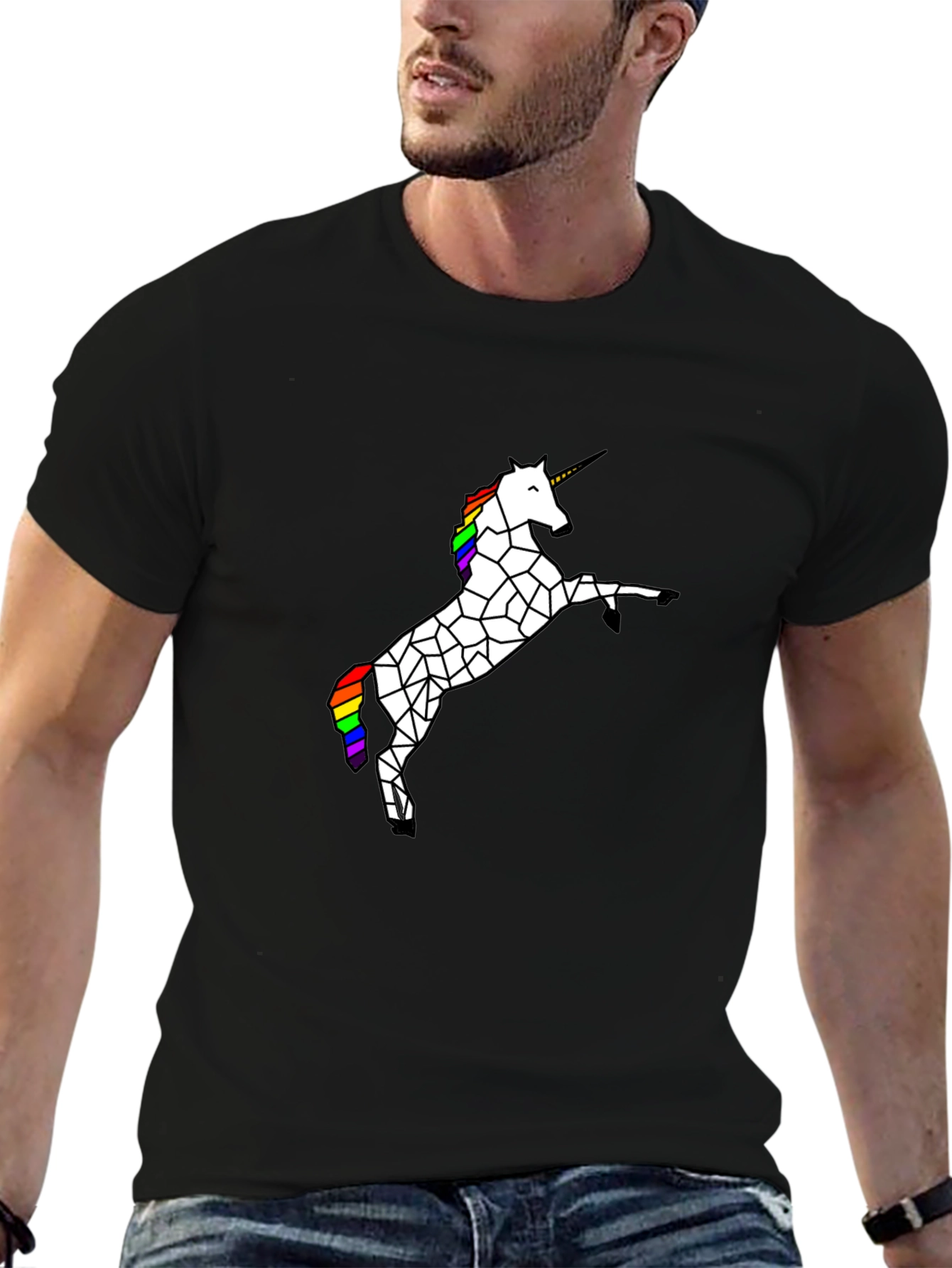 Geometric Unicorn Graphic Tee - Black