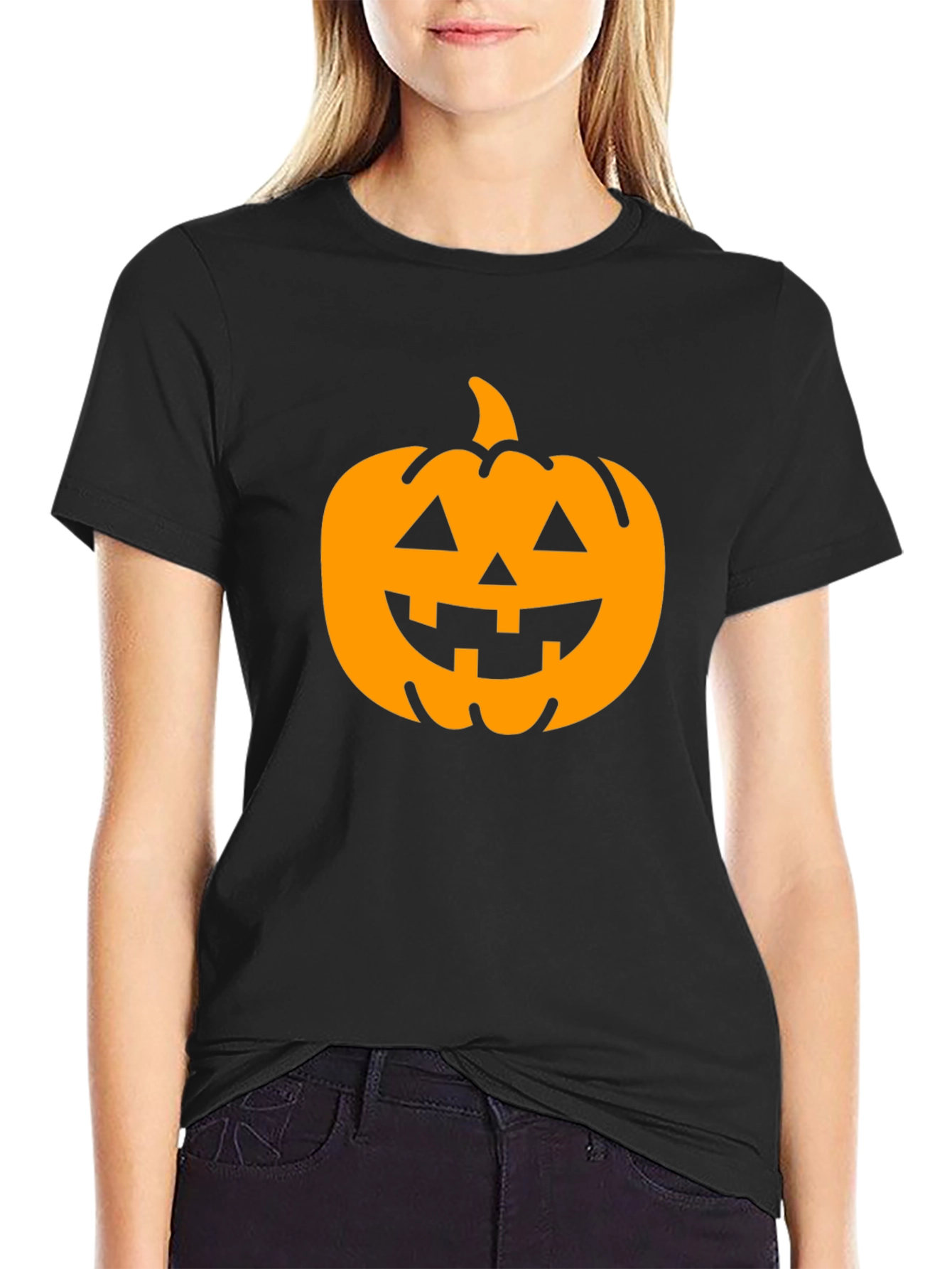 Halloween Pumpkin Graphic Tee - Black
