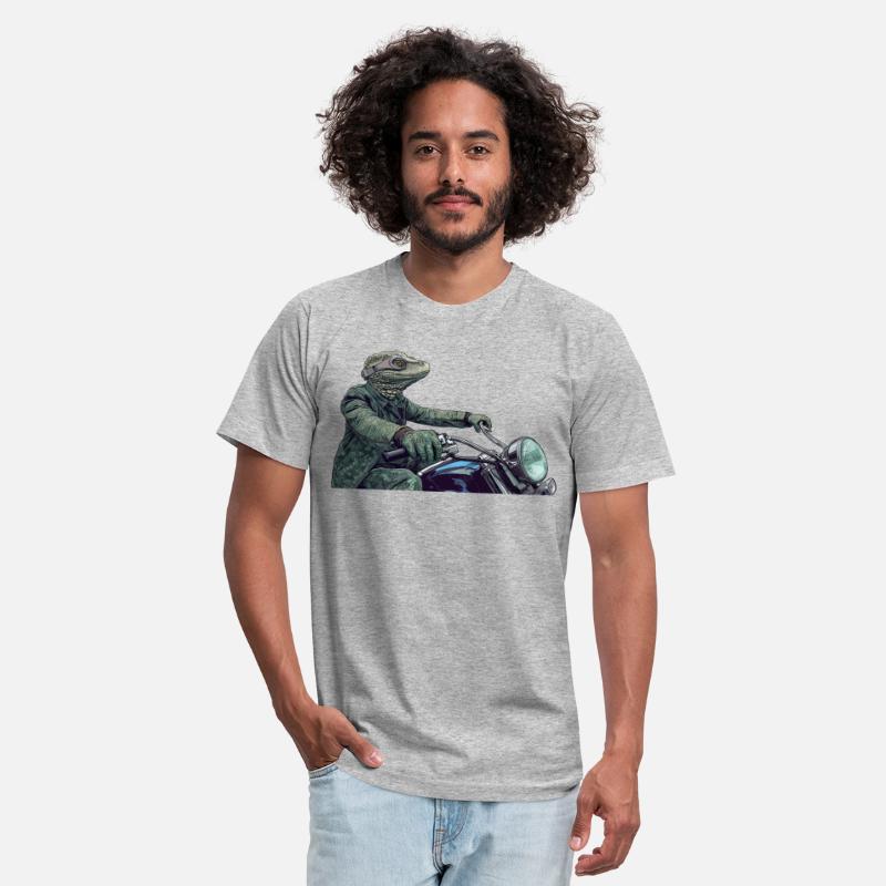 Reptile wearing green riding a Motorcycle