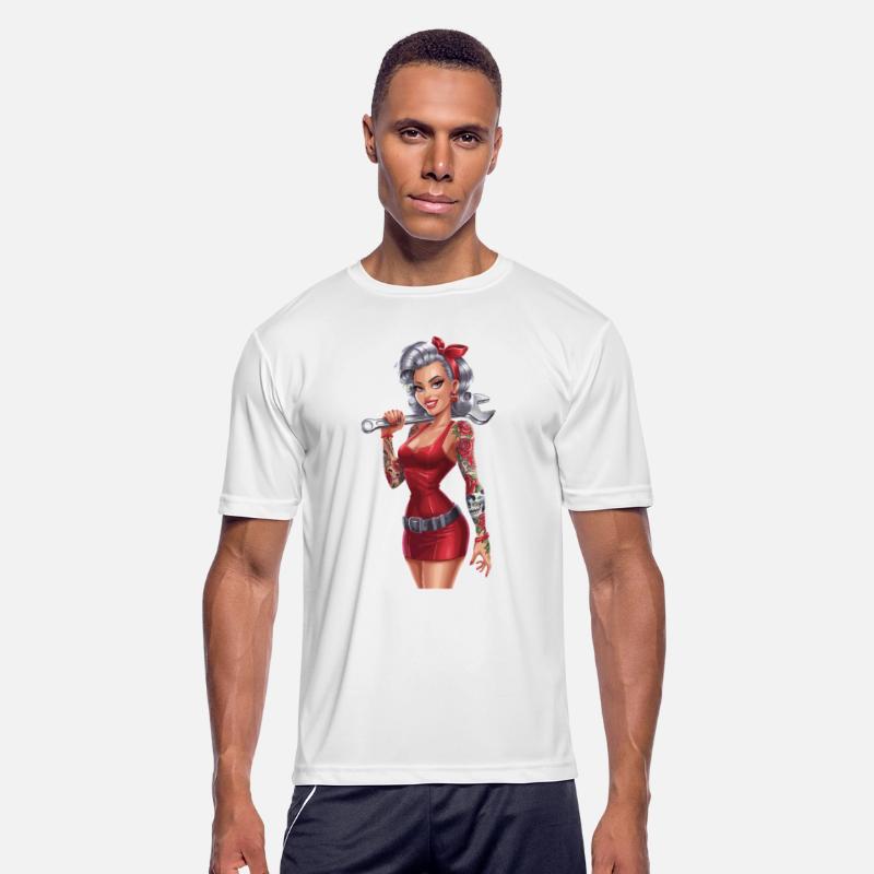 Retro Pin-Up Mechanic Woman with Tattoos and