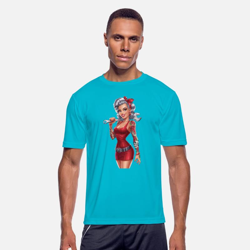 Retro Pin-Up Mechanic Woman with Tattoos and