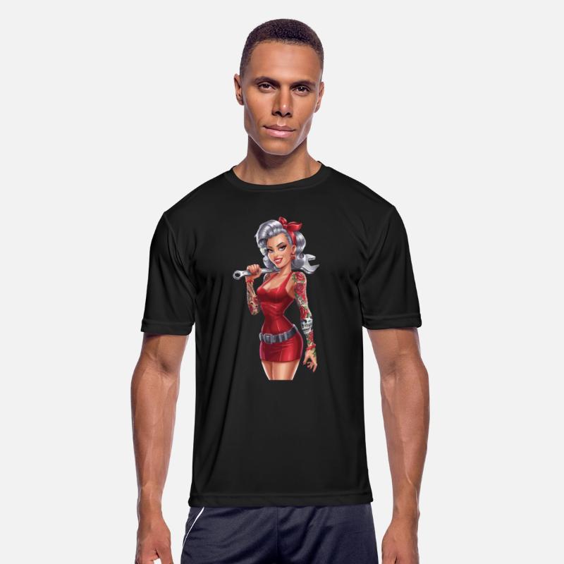 Retro Pin-Up Mechanic Woman with Tattoos and