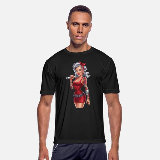 Retro Pin-Up Mechanic Woman with Tattoos and