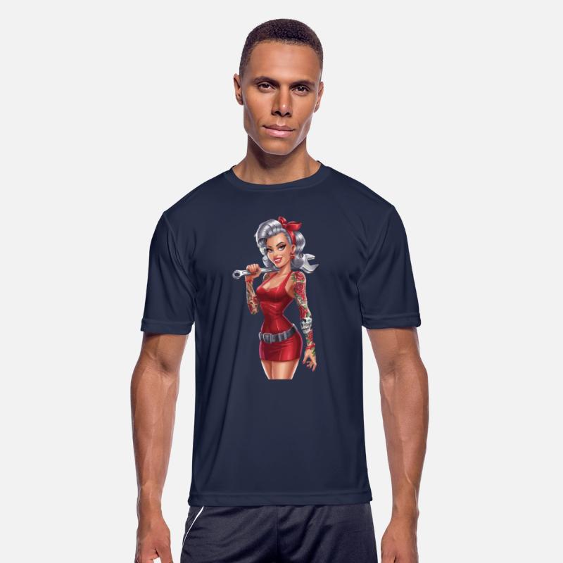 Retro Pin-Up Mechanic Woman with Tattoos and