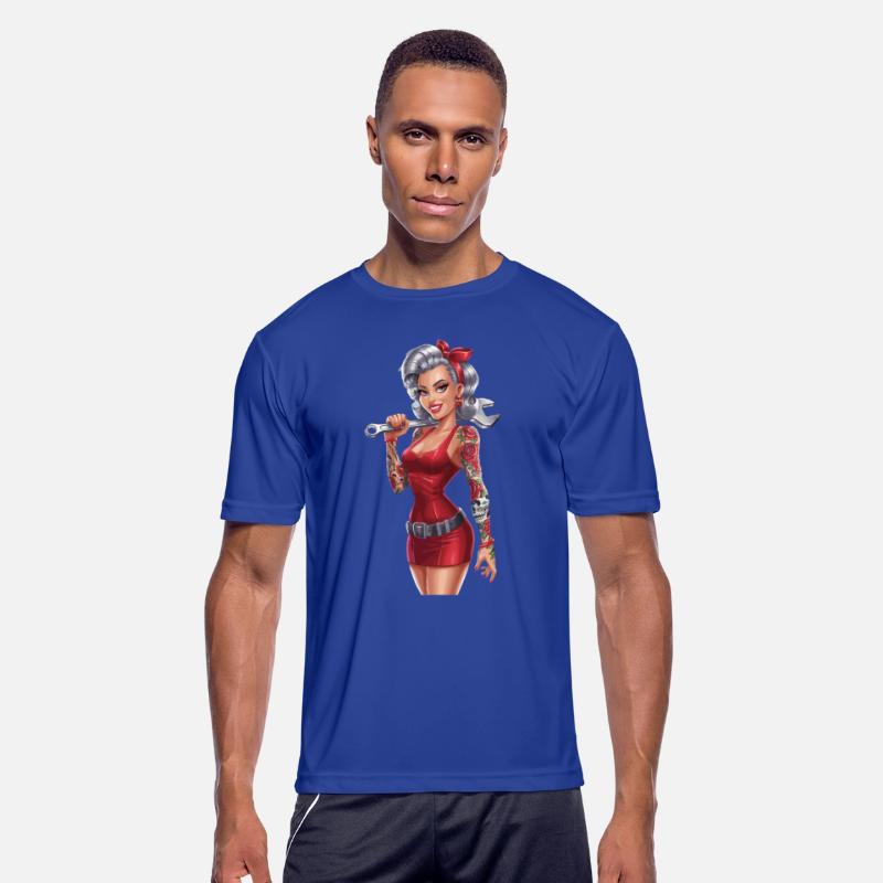 Retro Pin-Up Mechanic Woman with Tattoos and