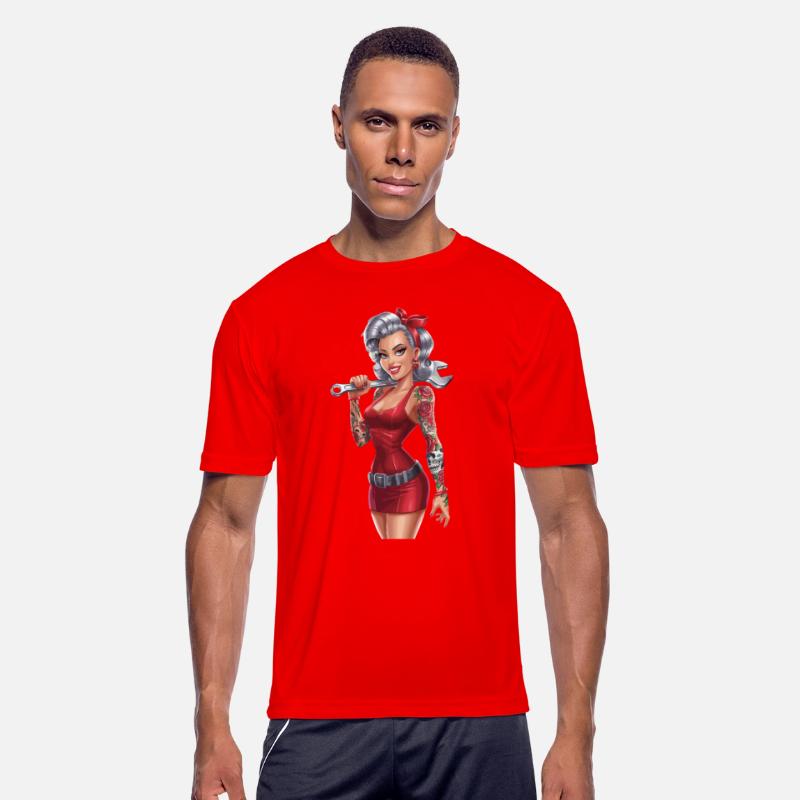 Retro Pin-Up Mechanic Woman with Tattoos and