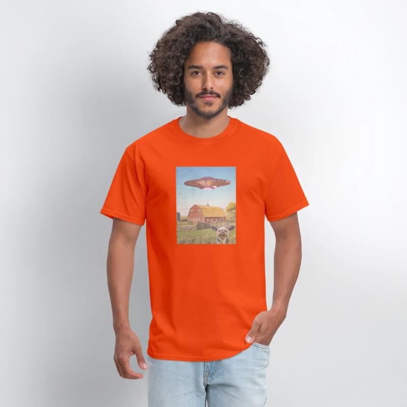 Retro UFO & Cow Farm Scene T-Shirt