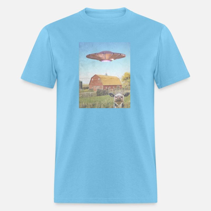Retro UFO & Cow Farm Scene T-Shirt