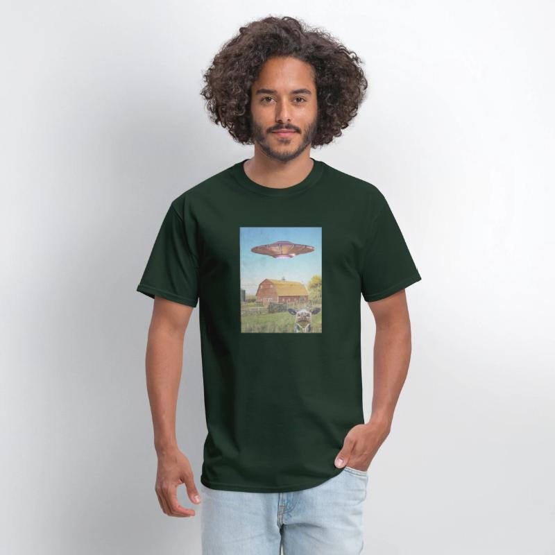 Retro UFO & Cow Farm Scene T-Shirt