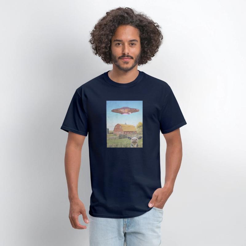Retro UFO & Cow Farm Scene T-Shirt