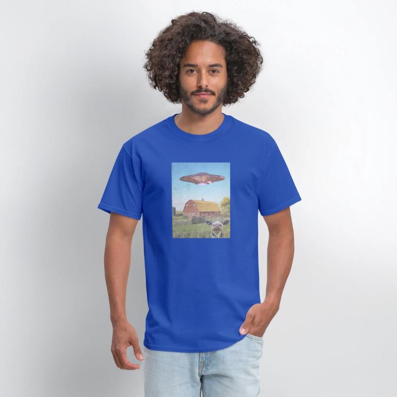 Retro UFO & Cow Farm Scene T-Shirt
