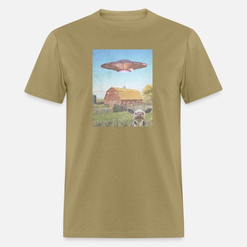 Retro UFO & Cow Farm Scene T-Shirt