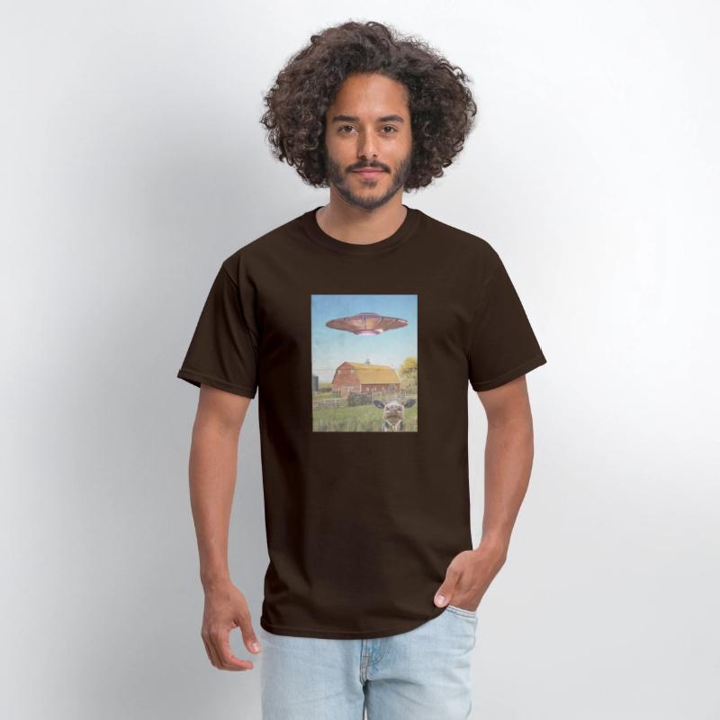 Retro UFO & Cow Farm Scene T-Shirt