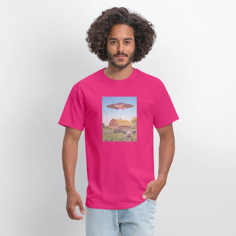 Retro UFO & Cow Farm Scene T-Shirt