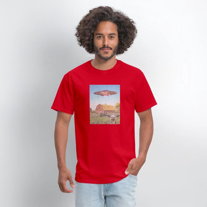 Retro UFO & Cow Farm Scene T-Shirt