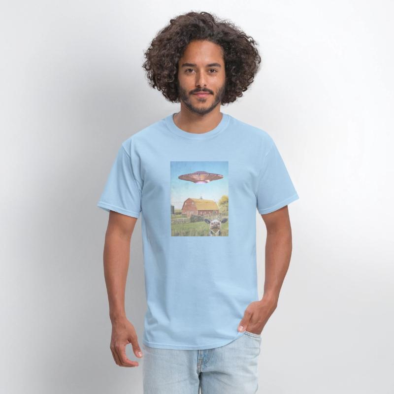 Retro UFO & Cow Farm Scene T-Shirt