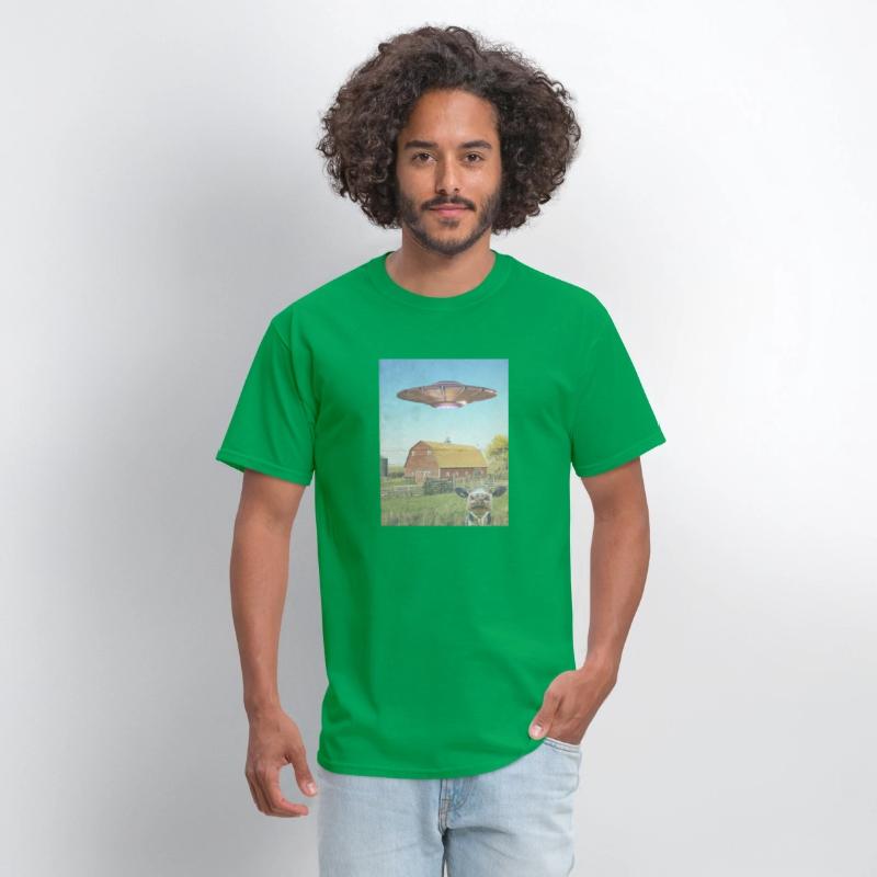 Retro UFO & Cow Farm Scene T-Shirt