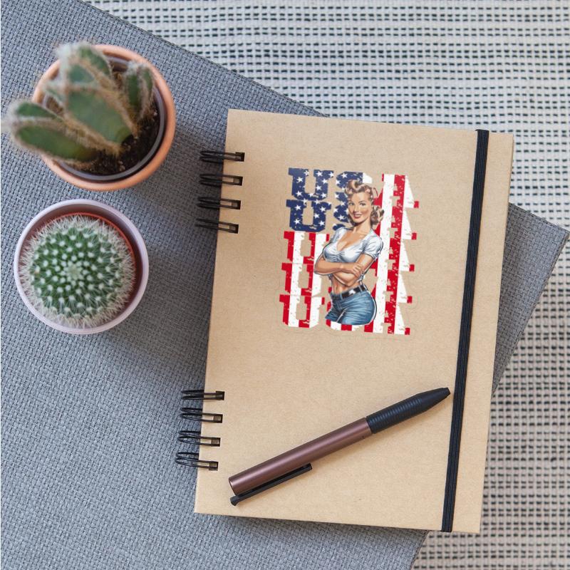 Retro USA Patriotic Pin-Up Art with American Flag