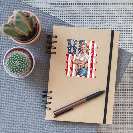 Retro USA Patriotic Pin-Up Art with American Flag