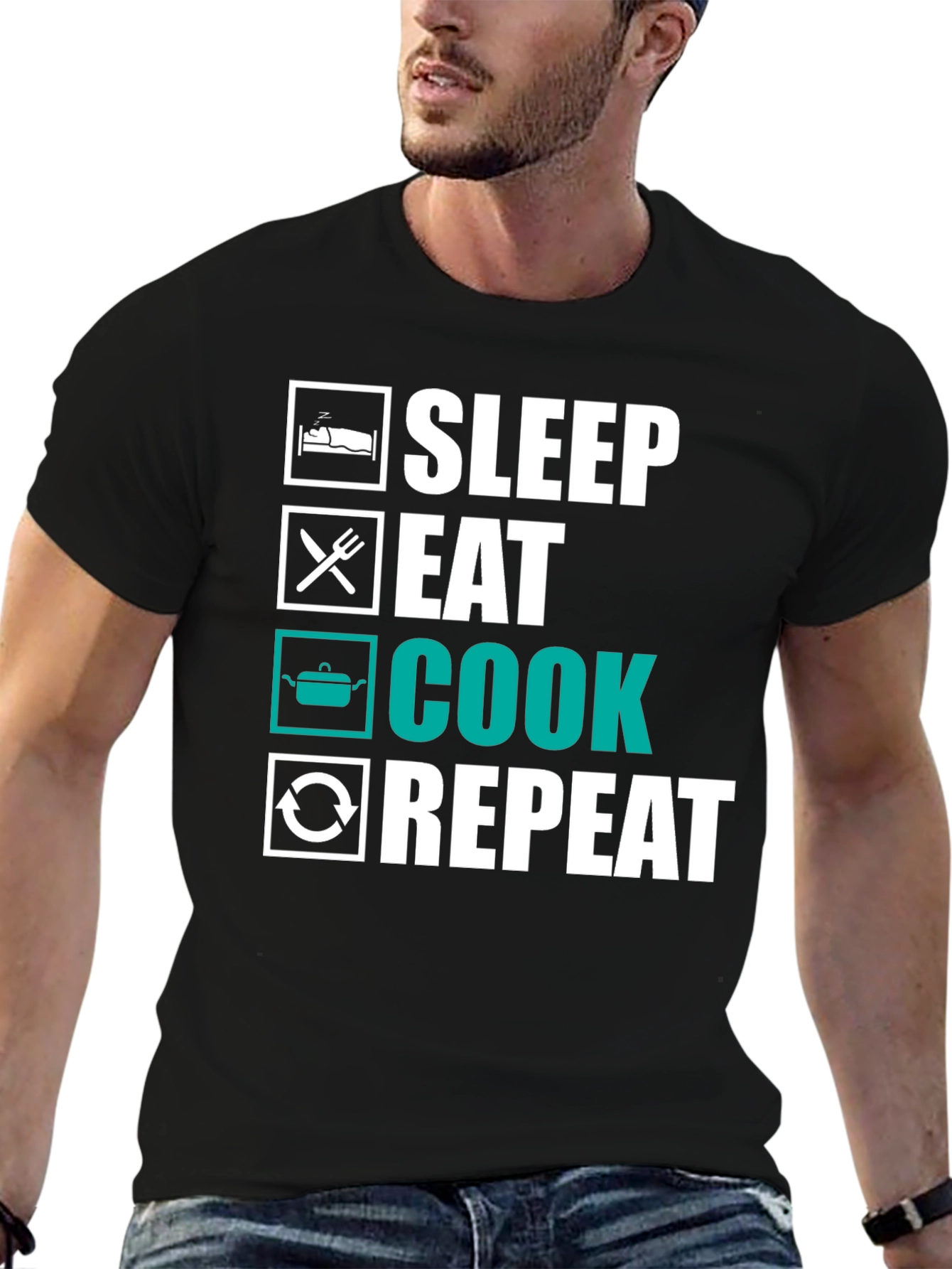 Sleep Eat Cook Repeat T-Shirt - Funny Foodie Tee