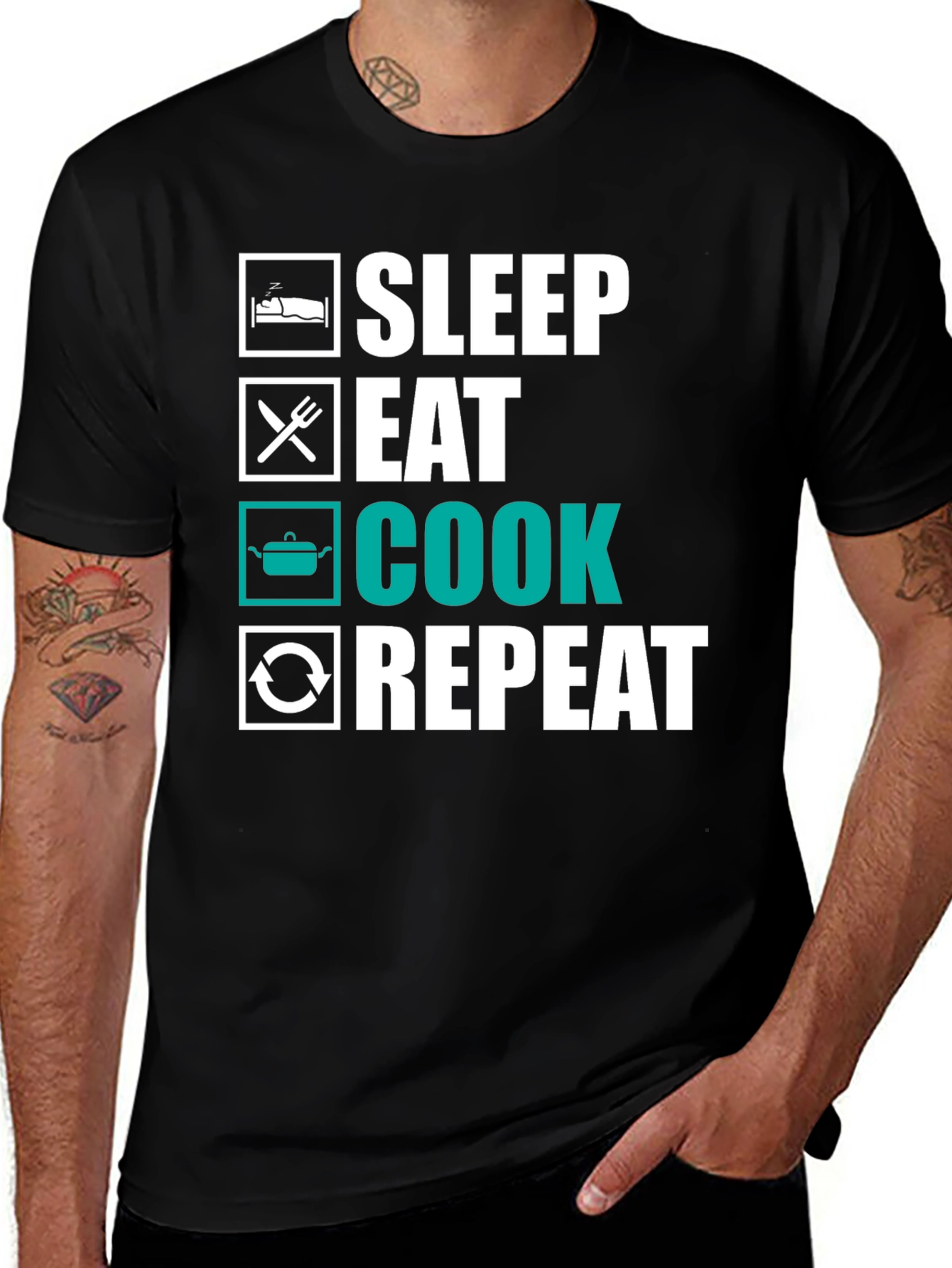 Sleep Eat Cook Repeat T-Shirt - Funny Foodie Tee